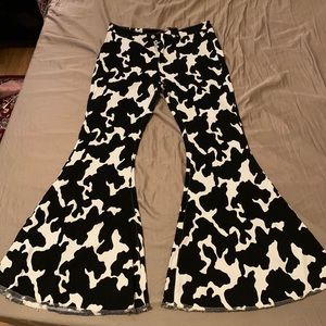 Peach Love Cow Print Bell Bottoms 🐄🖤🤍